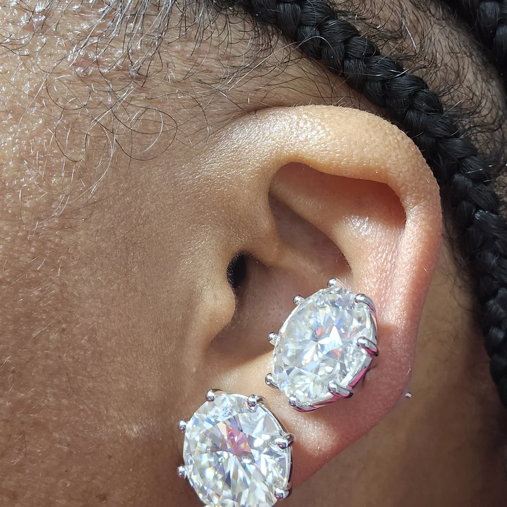 JUMBO 24ct Moissanite Stud Earrings 15mm D VVS1 925 Silver GRA Certified 8-Prong